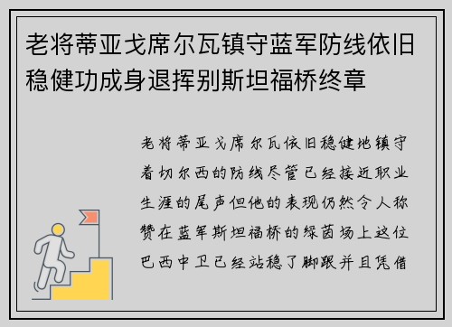 老将蒂亚戈席尔瓦镇守蓝军防线依旧稳健功成身退挥别斯坦福桥终章 老将蒂亚戈席尔瓦镇守蓝军防线依旧稳健功成身退挥别斯坦福桥终章