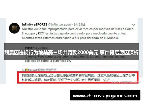 魏震因违规行为被禁赛三场并罚款2000美元 事件背后原因深析